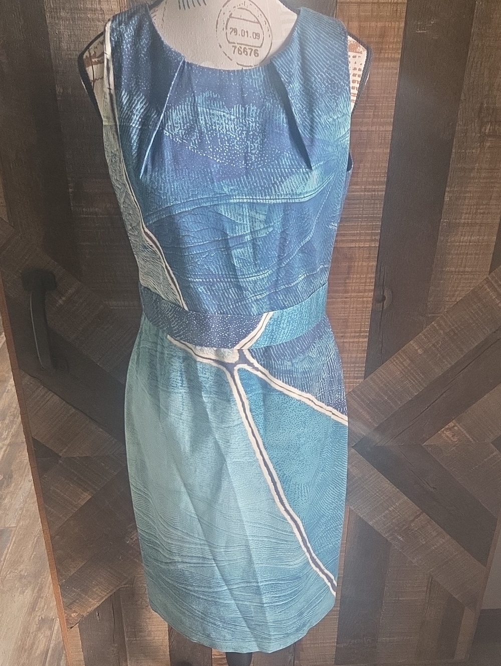 Elie Tahari Teal and Blue Abstract Sheath Dress